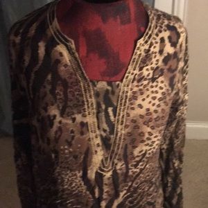 Sheer animal leopard cheetah printed silk tunic M